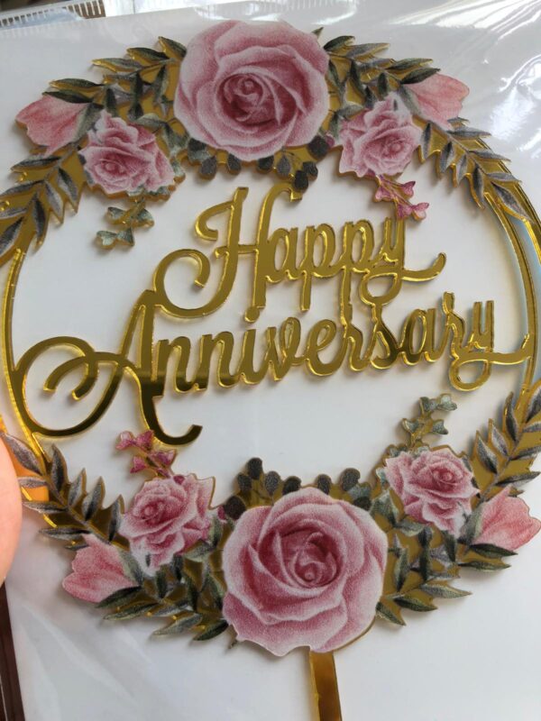 Happy Anniversary with Flower Design topper